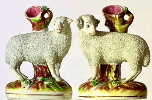 Pair of Staffordshire Ewe and Ram Spill Vases