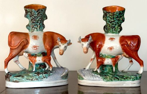 Pair of Staffordshire Spill Vases of Large Proportion
