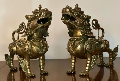 Pair of Chinese Foo Dog Censers