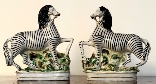 Pair of Staffordshire Zebra 19th Century