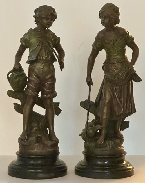 Pair of French Spelter Figures after Auguste Moreau (1834-1917)
