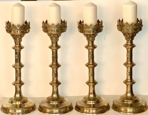 Set of Four Gothic Revival Candlesticks