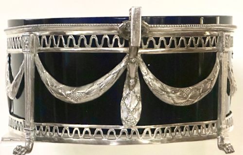 fig 1. Solid Silver Jardiniere / Centre Piece with Original Blue Glass Liner