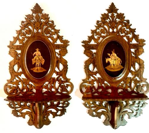 Grand Tour Pair of Olive Wood Wall Brackets