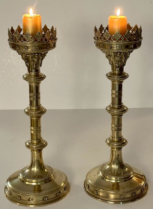 Pair of Brass Ecclesiastical Candlesticks
