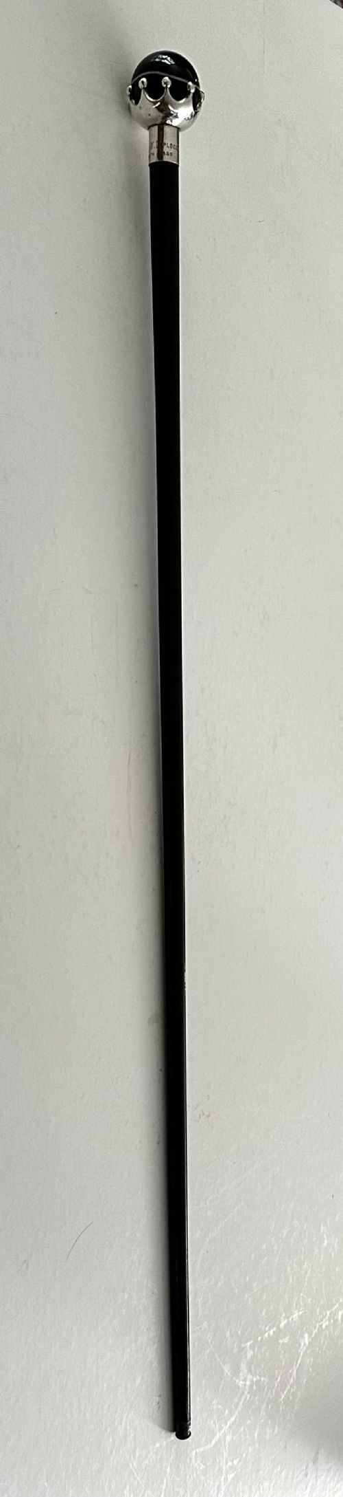 Walking Cane with Silver Crown Holding a Banded Agate.