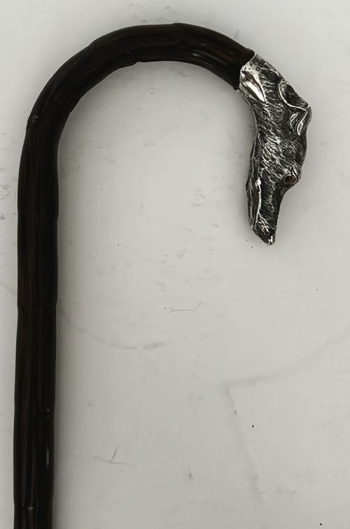 Walking Cane with Greyhound Handle in Silver