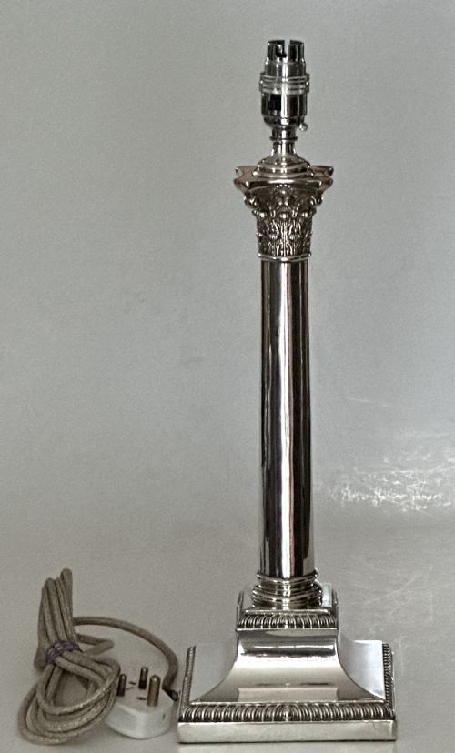 Silver Plated Corinthian Column Table Lamp