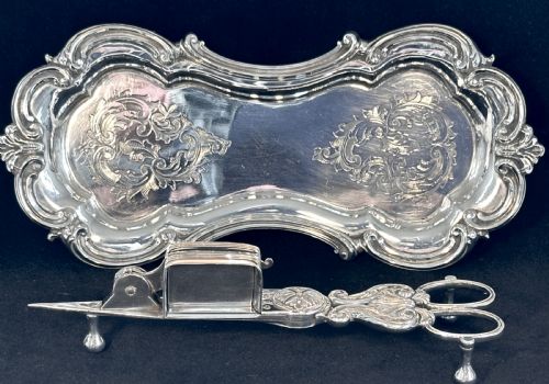 Georgian Candle Snuffer and Tray In Old Sheffield Plate