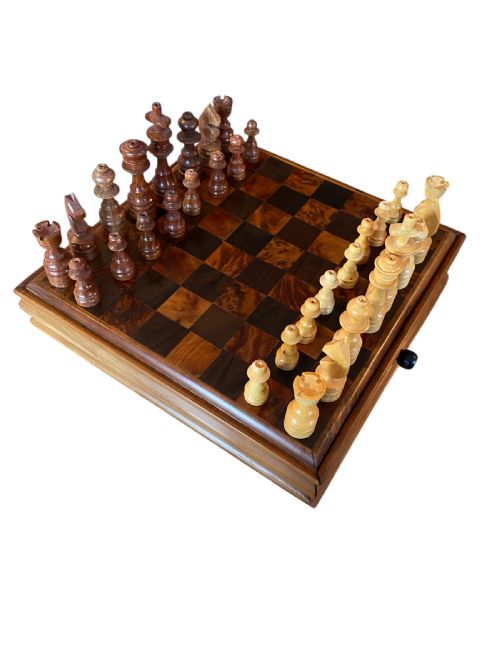 Antique Walnut and Rosewood Chess Set.