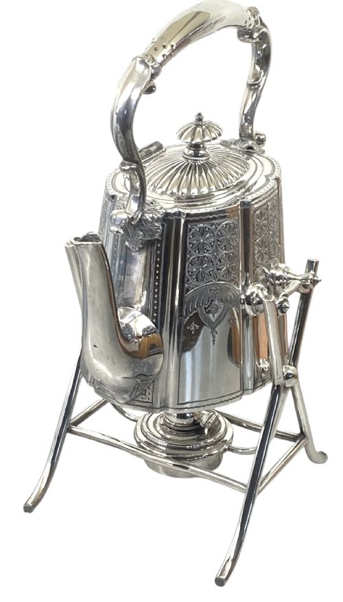 SILVER PLATED KETTLE WITH BURNER ON STAND - ADDITIONAL PHOTO 1