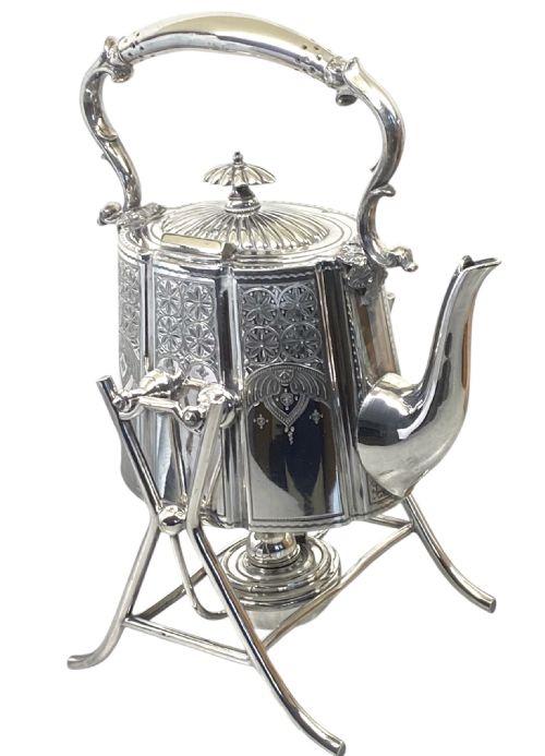 SILVER PLATED KETTLE WITH BURNER ON STAND - ADDITIONAL PHOTO 2