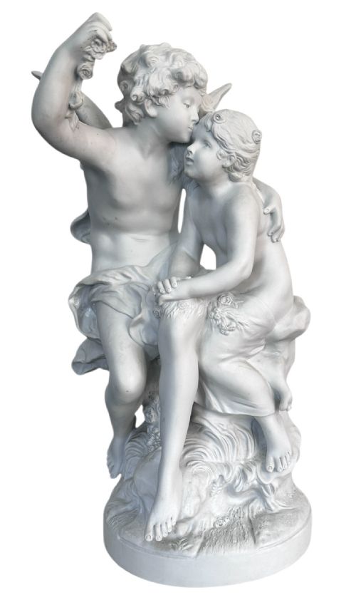 Bisque Porcelain Figure of Cupid and Psyche After Auguste Moreau
