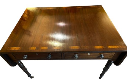 REGENCY EXTENDING SOFA TABLE IN MAHOGANY AND ROSEWOOD - ADDITIONAL PHOTO 2