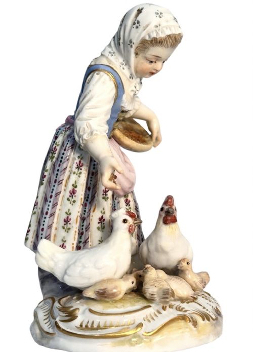 Meissen Figure of Girl Feeding her Chickens View IX