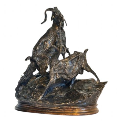 bronze of nanny goat with kid after jules moigniez 18351894 - CATEGORY: ANTIQUE SCULPTURES - DATED 1920