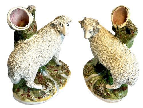 PAIR OF STAFFORDSHIRE SHEEP SPILL VASES - ADDITIONAL PHOTO 7