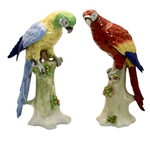 Pair of Sitzendorf Porcelain Parrots