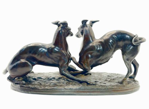 Greyhounds with a Tortoise in Spelter