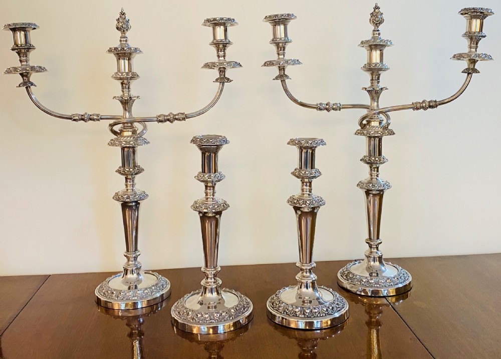 Candelabra and Matching  Candlesticks, Suite of Four. Circa 1860