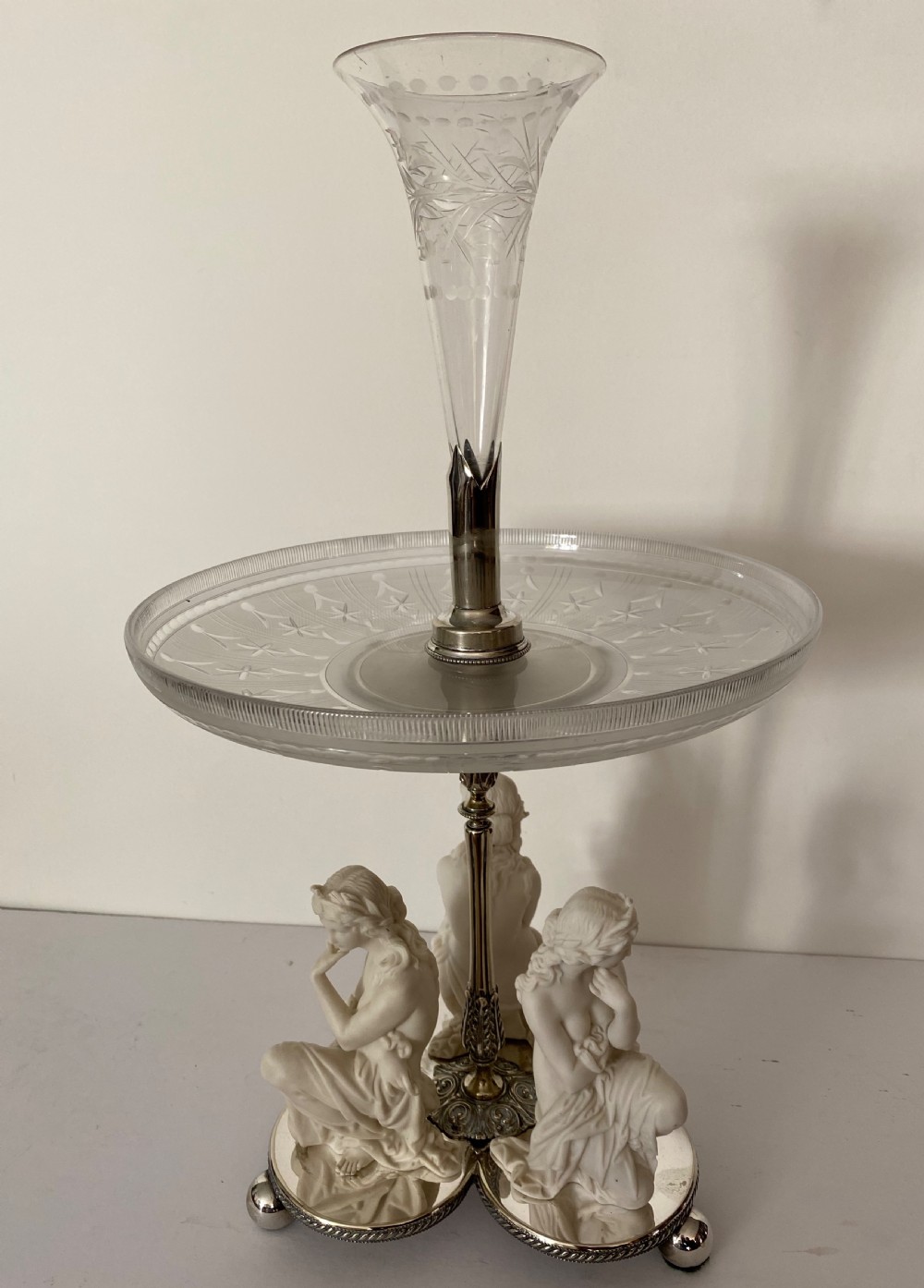 Antique Silver Plated, Glass and Parian Table Centrepiece 