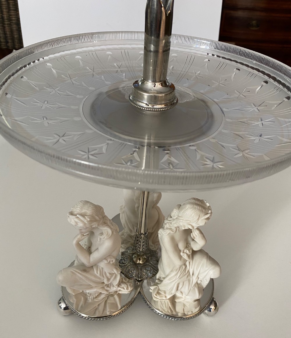 Antique Silver Plated, Glass and Parian Table Centrepiece  View VI