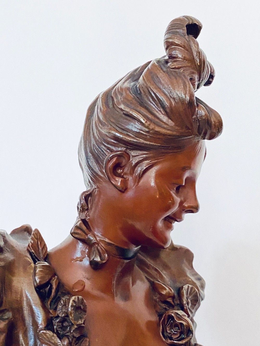 Art Nouveau Bronze of Smiling Woman by Victor Léopold Bruyneel  View IV