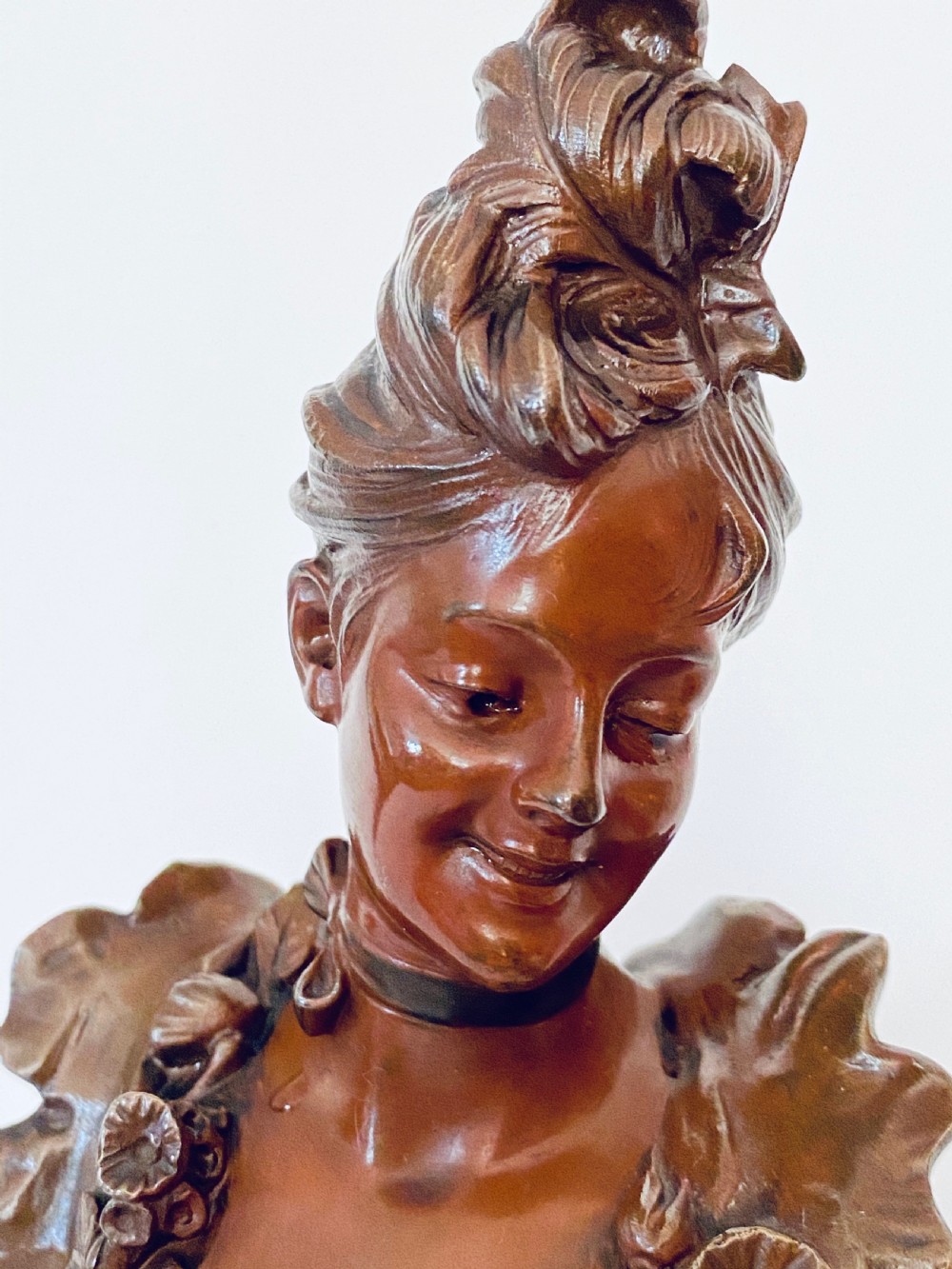 Art Nouveau Bronze of Smiling Woman by Victor Léopold Bruyneel  View VI