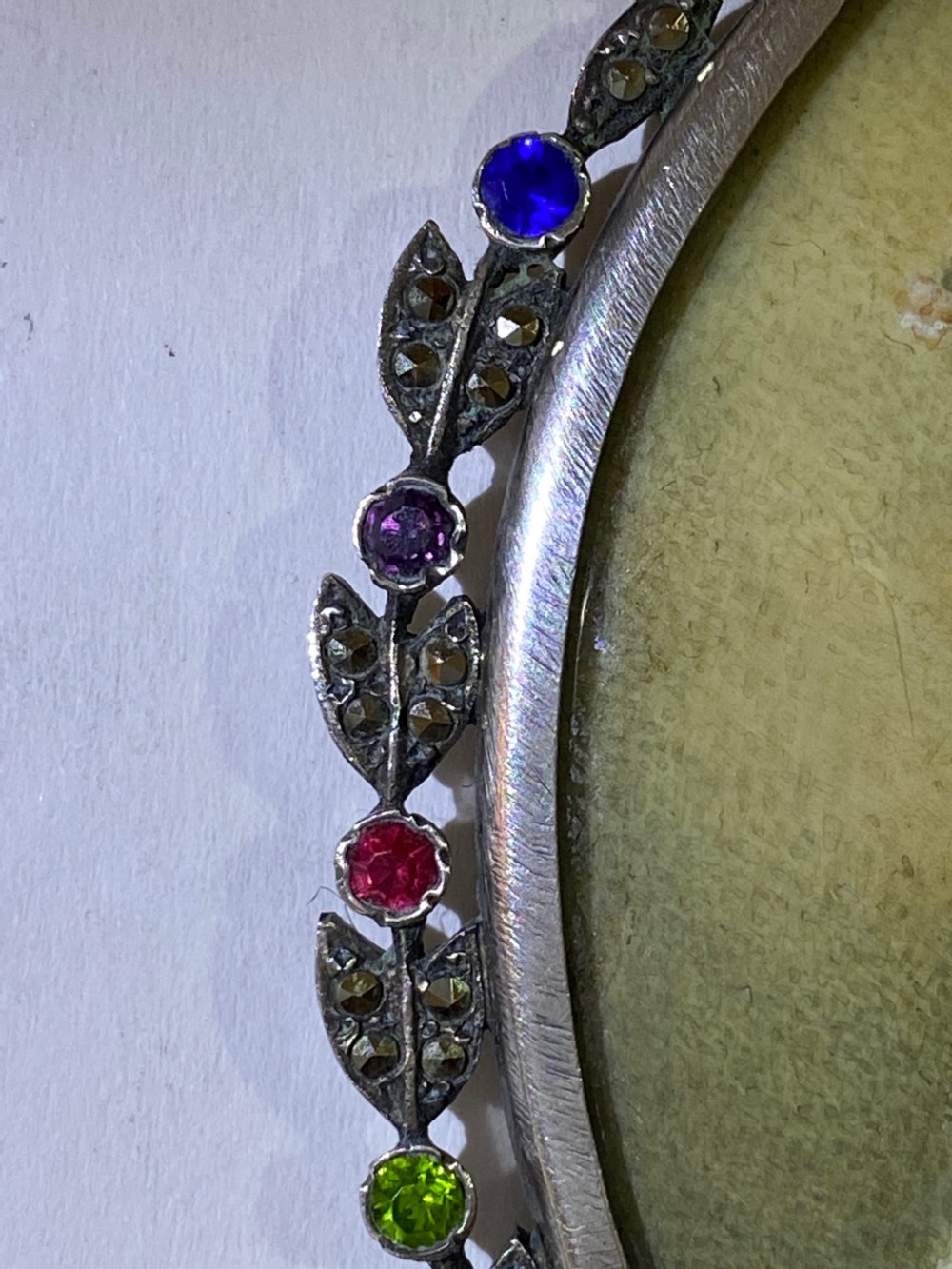 Miniature Portrait of a Lady in a Gem Set and Marcasite  Oval Frame View II