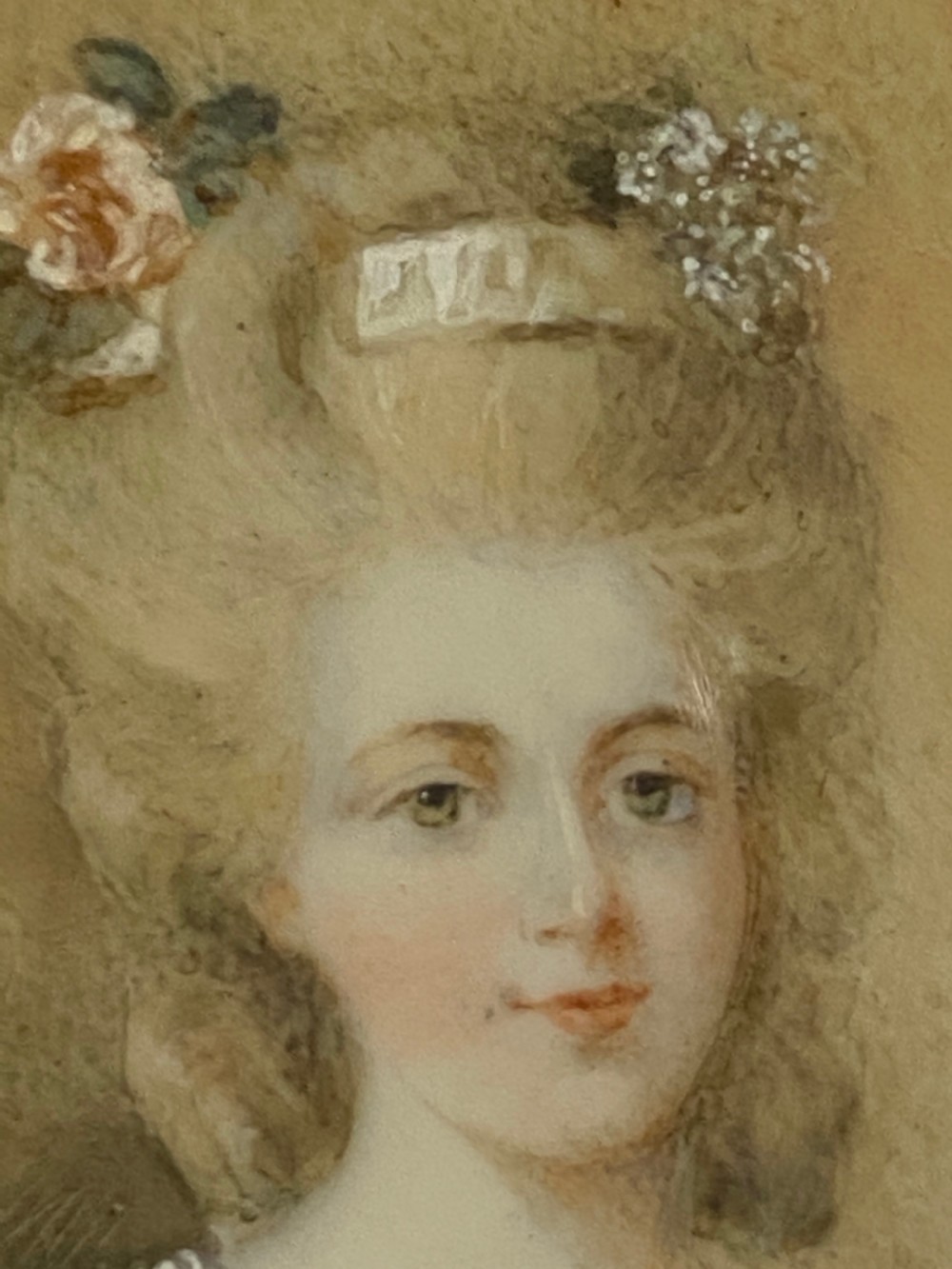 Miniature Portrait of a Lady in a Gem Set and Marcasite  Oval Frame View III