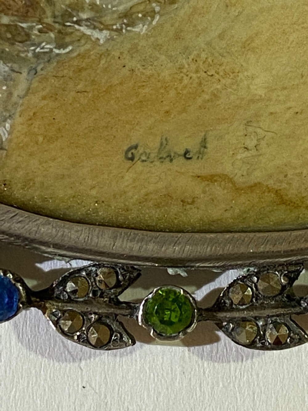 Miniature Portrait of a Lady in a Gem Set and Marcasite  Oval Frame View V