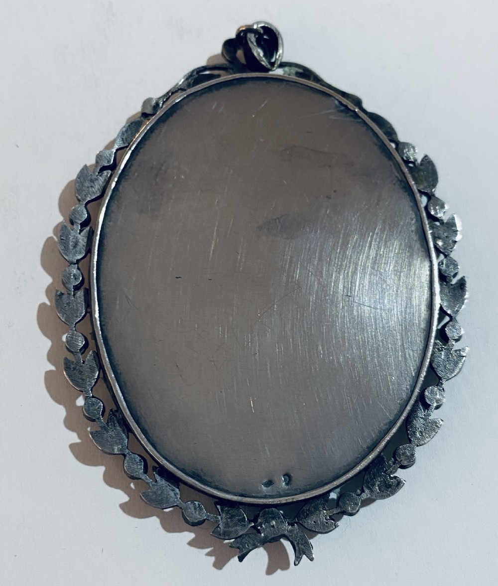 Miniature Portrait of a Lady in a Gem Set and Marcasite  Oval Frame View VI