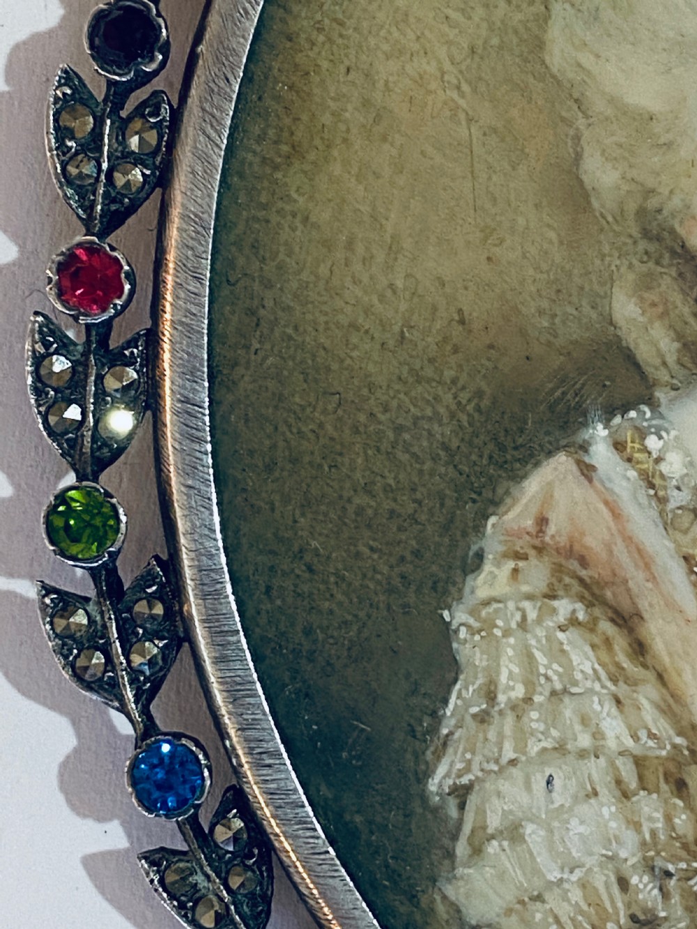 Miniature Portrait of a Lady in a Gem Set and Marcasite  Oval Frame View VII