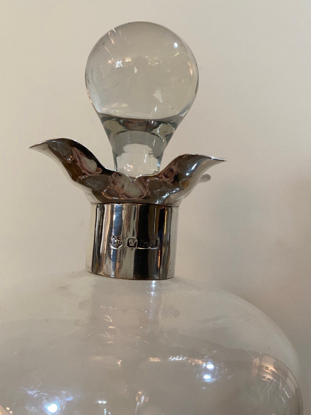 Antique Klug Klug Decanter with Silver Collar. View II