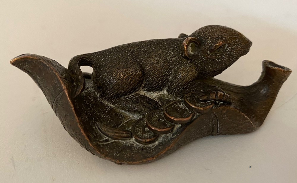 Antique Chinese Bronze Rat. 19th Century View III