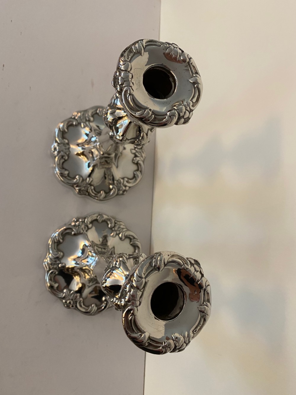 Pair of Antique Rococo Style Silver Plated Candlesticks. Circa 1880 View II