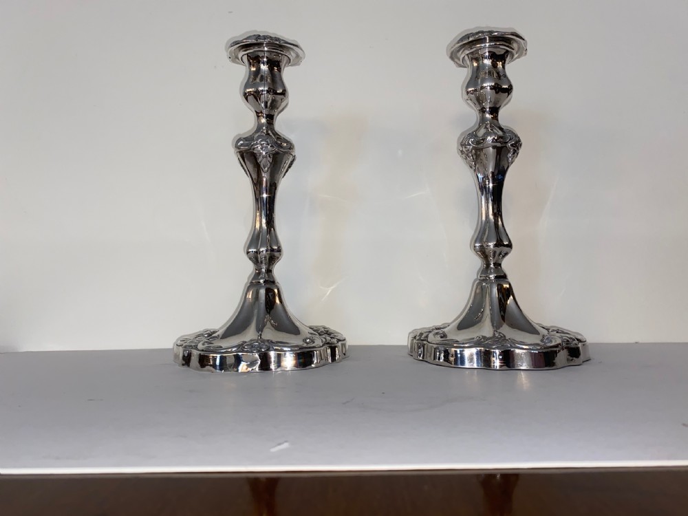 Pair of Antique Rococo Style Silver Plated Candlesticks. Circa 1880 View III