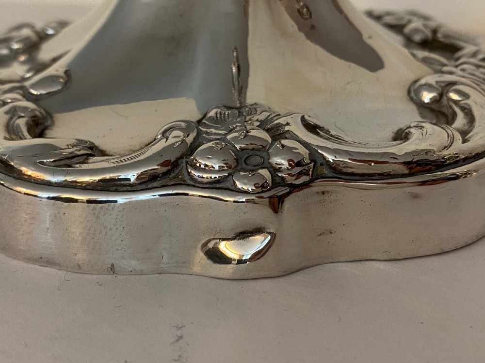 Pair of Antique Rococo Style Silver Plated Candlesticks. Circa 1880 View IV