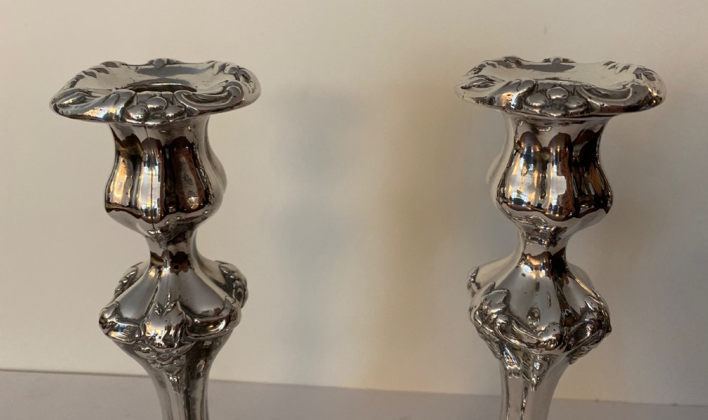 Pair of Antique Rococo Style Silver Plated Candlesticks. Circa 1880 View VI