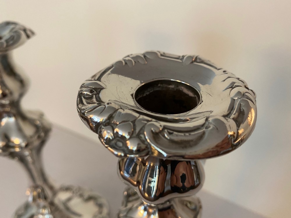 Pair of Antique Rococo Style Silver Plated Candlesticks. Circa 1880 View VII