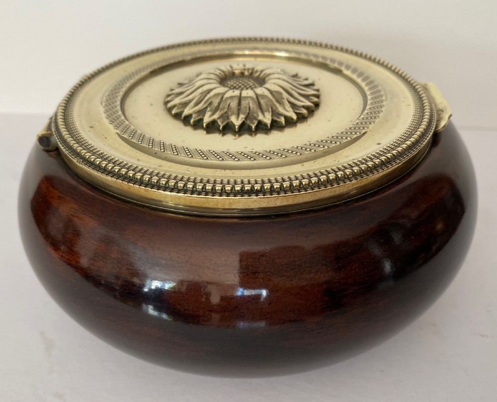 Antique Fruitwood and Brass Tobacco Jar.