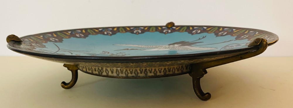 Japanese Cloisonne plate on legs. Circa 1900 View II
