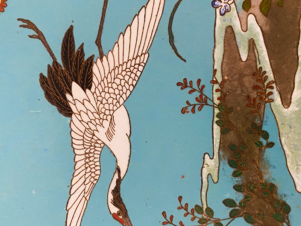 Japanese Cloisonne plate on legs. Circa 1900 View V