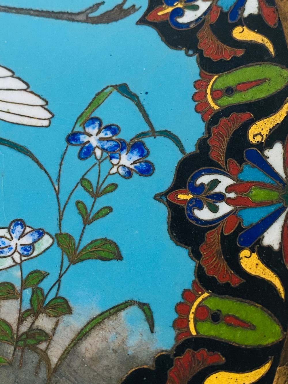 Japanese Cloisonne plate on legs. Circa 1900 View VI