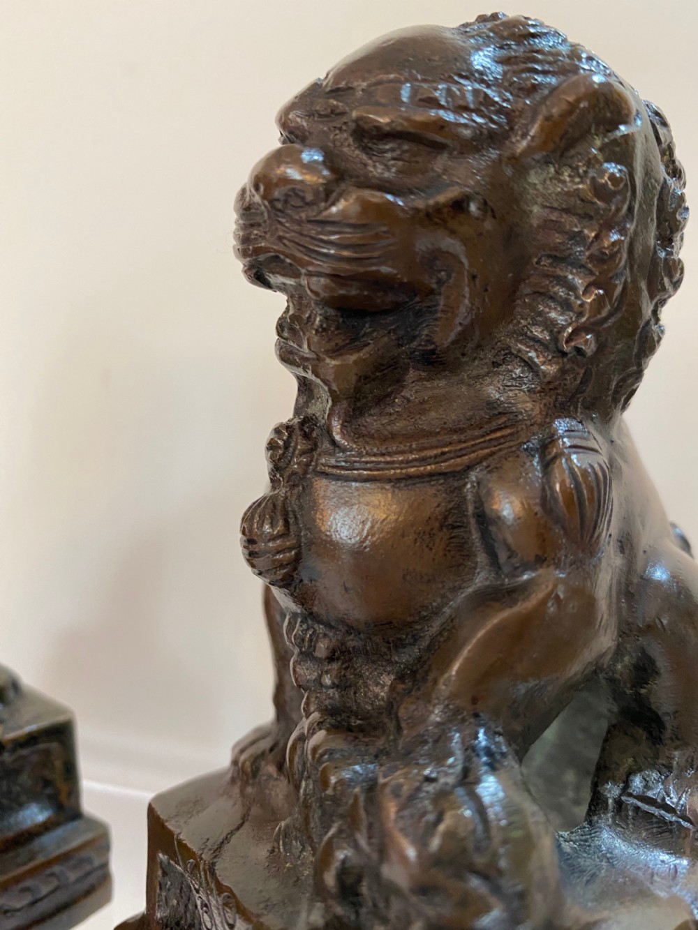 Pair of Chinese Bronze Dogs of Foo. 19th Century View III