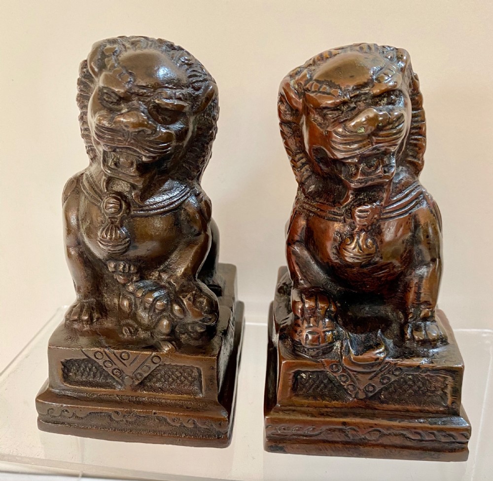 Pair of Chinese Bronze Dogs of Foo. 19th Century View V