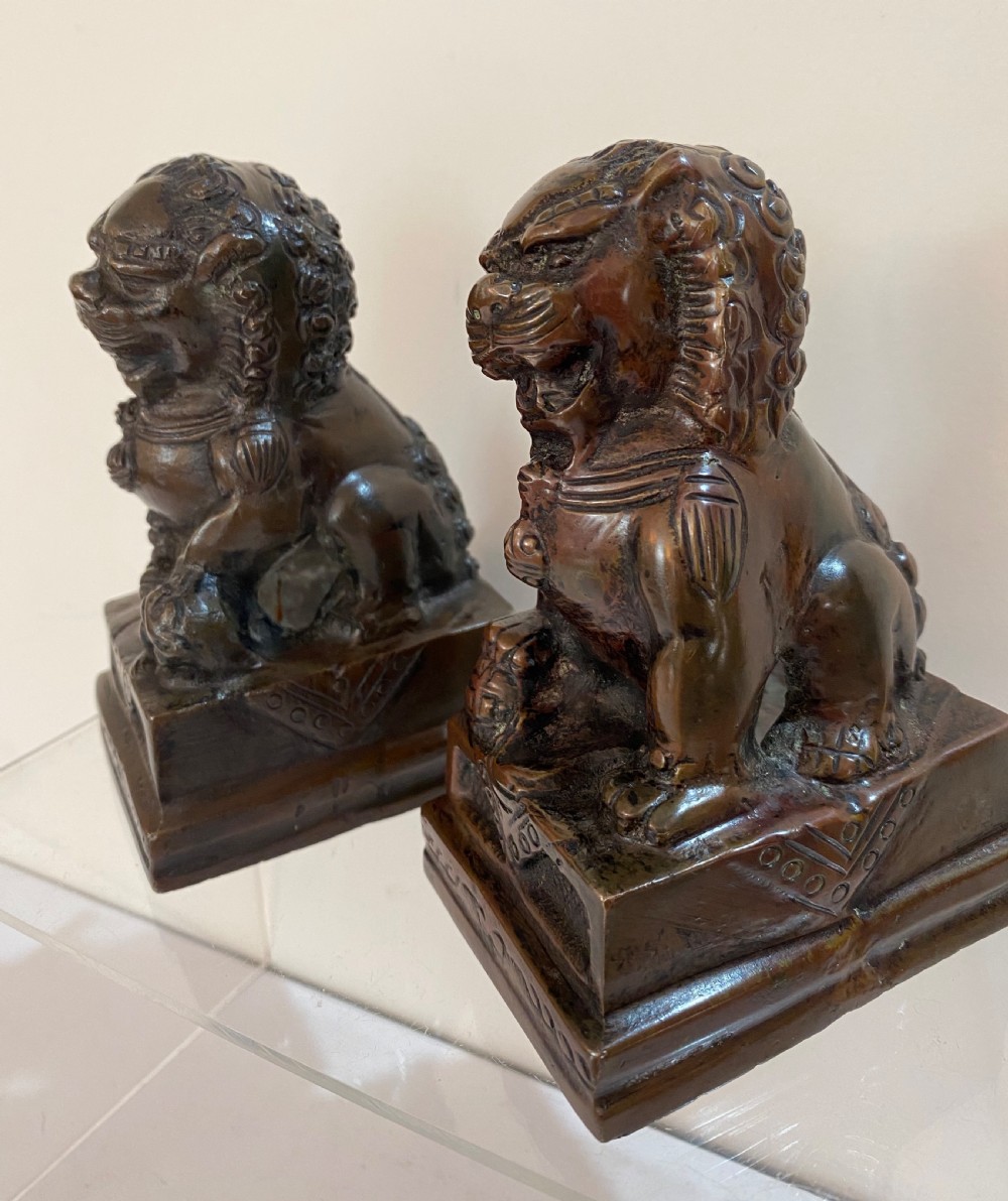 Pair of Chinese Bronze Dogs of Foo. 19th Century View VI