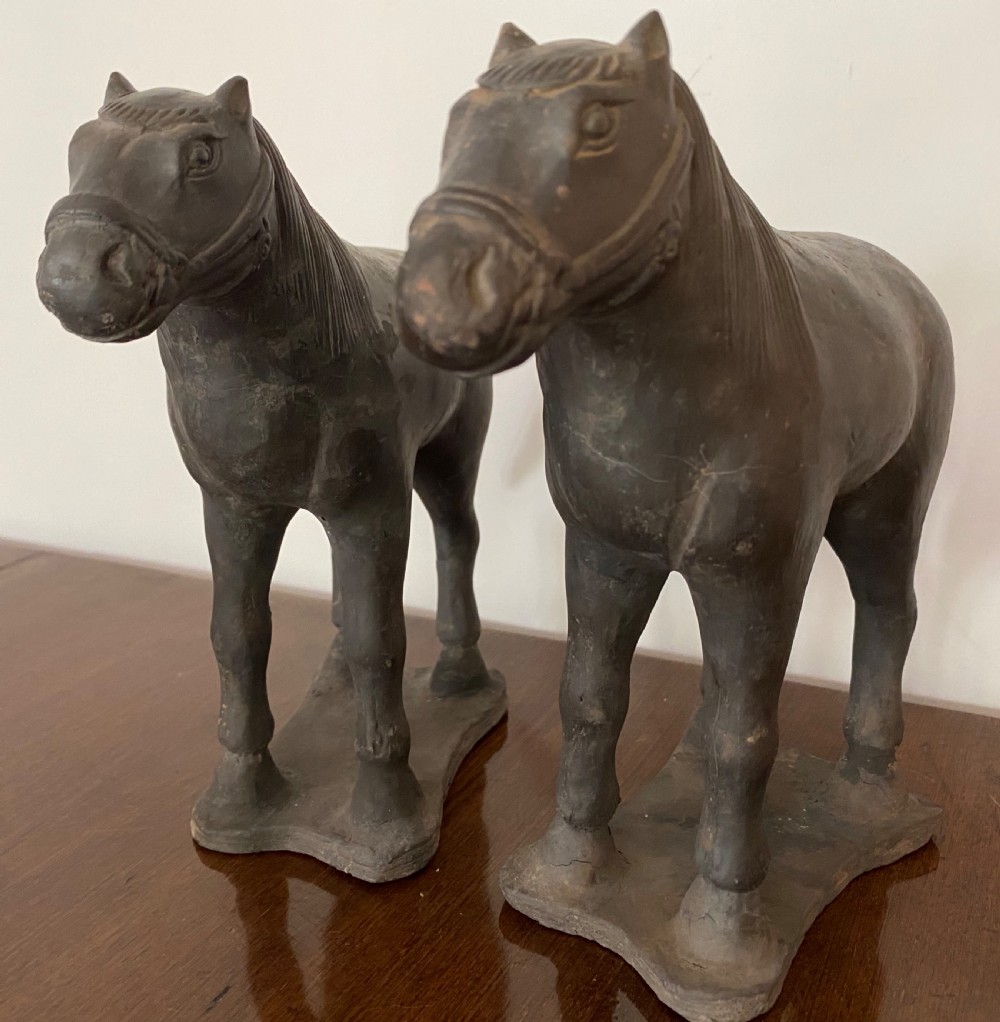 Pair of Yuan or Early Ming Terracotta bHorses.