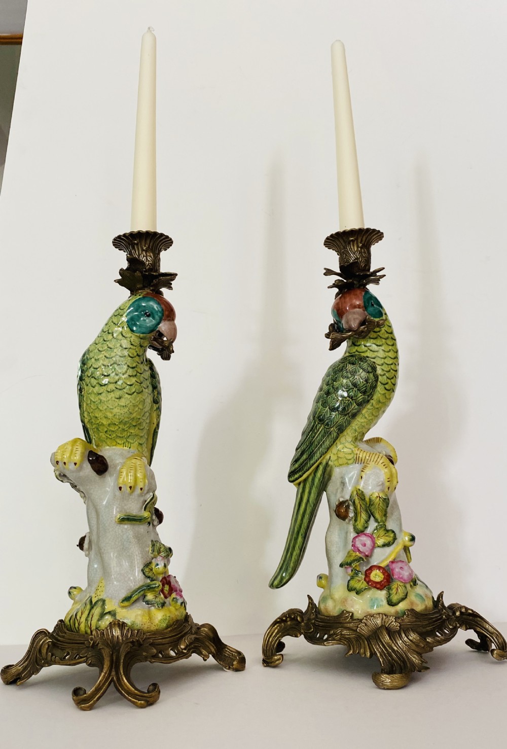 Pair of Ricocco Style Parrot Candlesticks View II