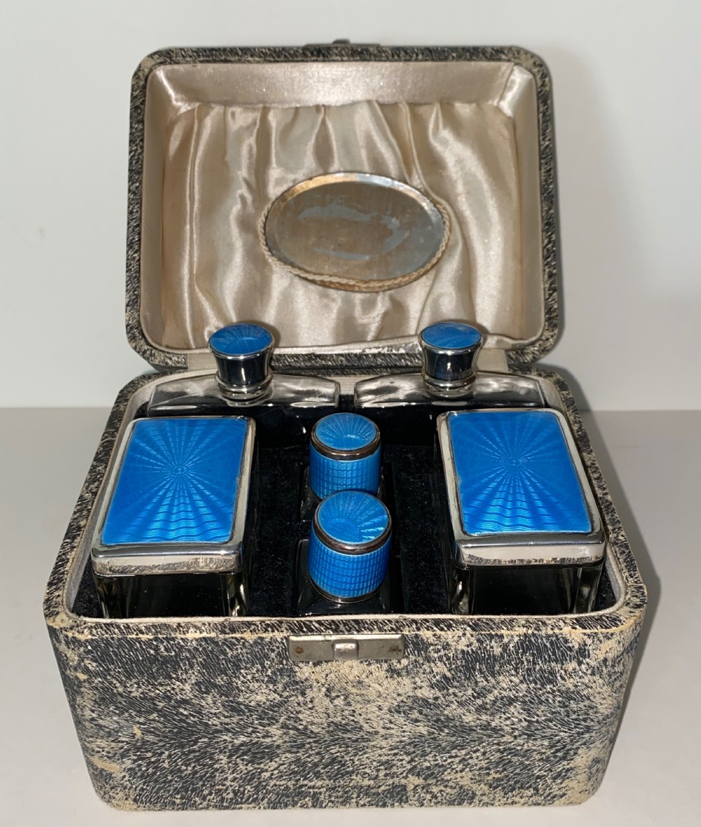 Art Deco Vanity Set with Guilloche Enamel Lids